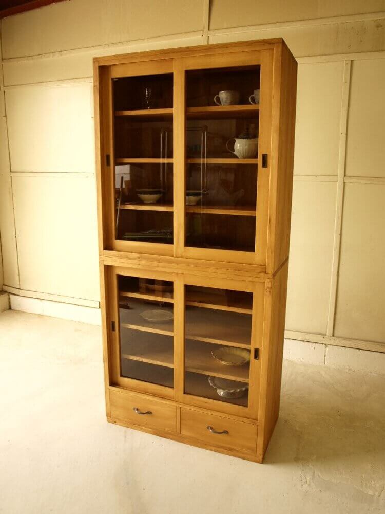 食器棚カップボードハイタイプガラス引き戸高さ180ｃｍ