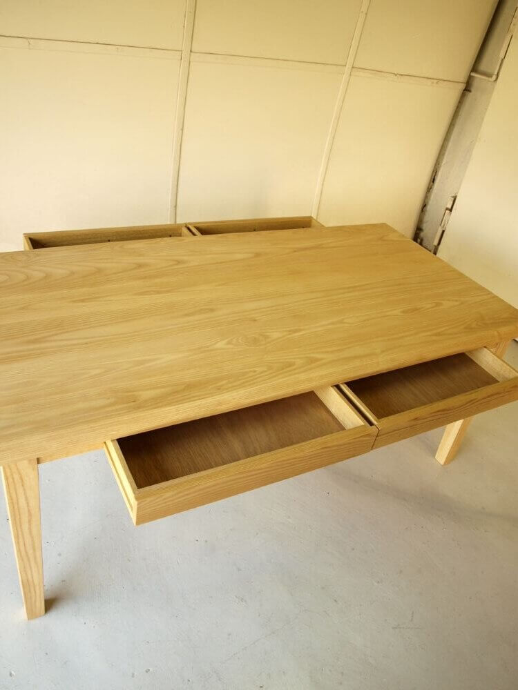 ダイニングテーブル引き出し付き無垢材ホワイトアッシュ