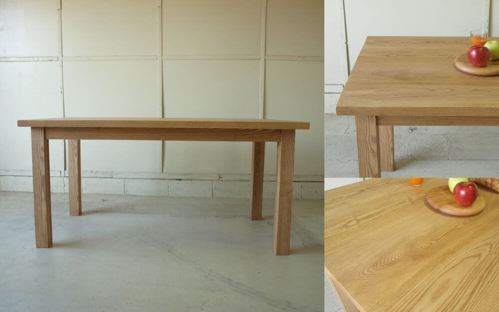 ダイニングテーブル001 150×72×80 無垢4人～6人用モミの木-ホワイト