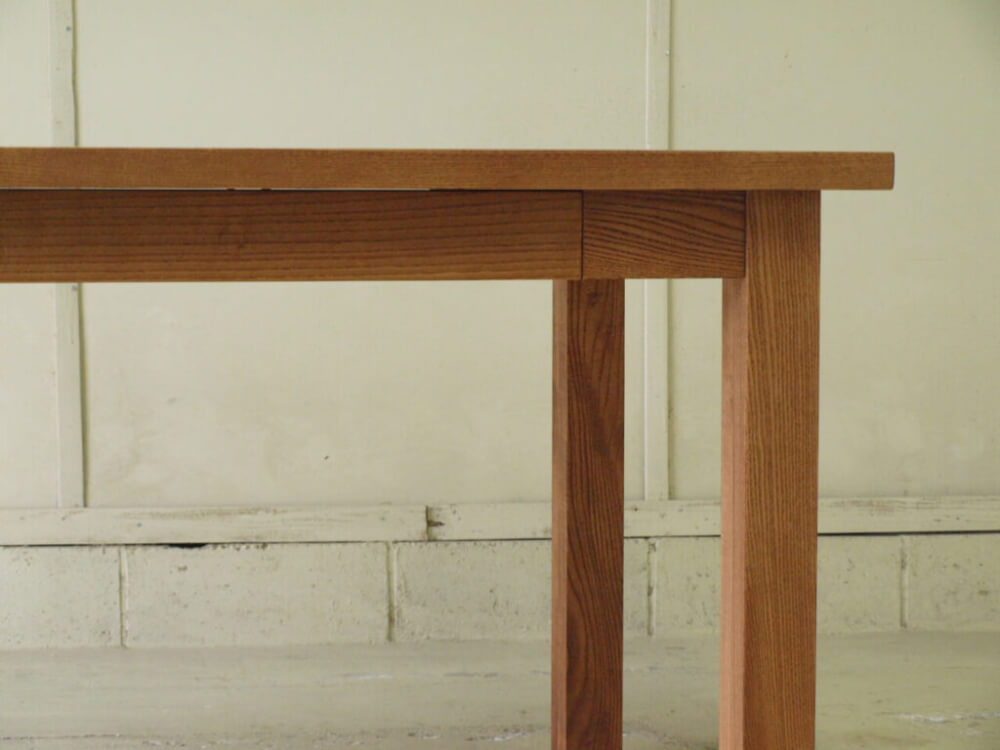 ダイニングテーブル002 150×73×80 引出4脚取外可4～6人無垢モミの木-ホワイトアッシュ