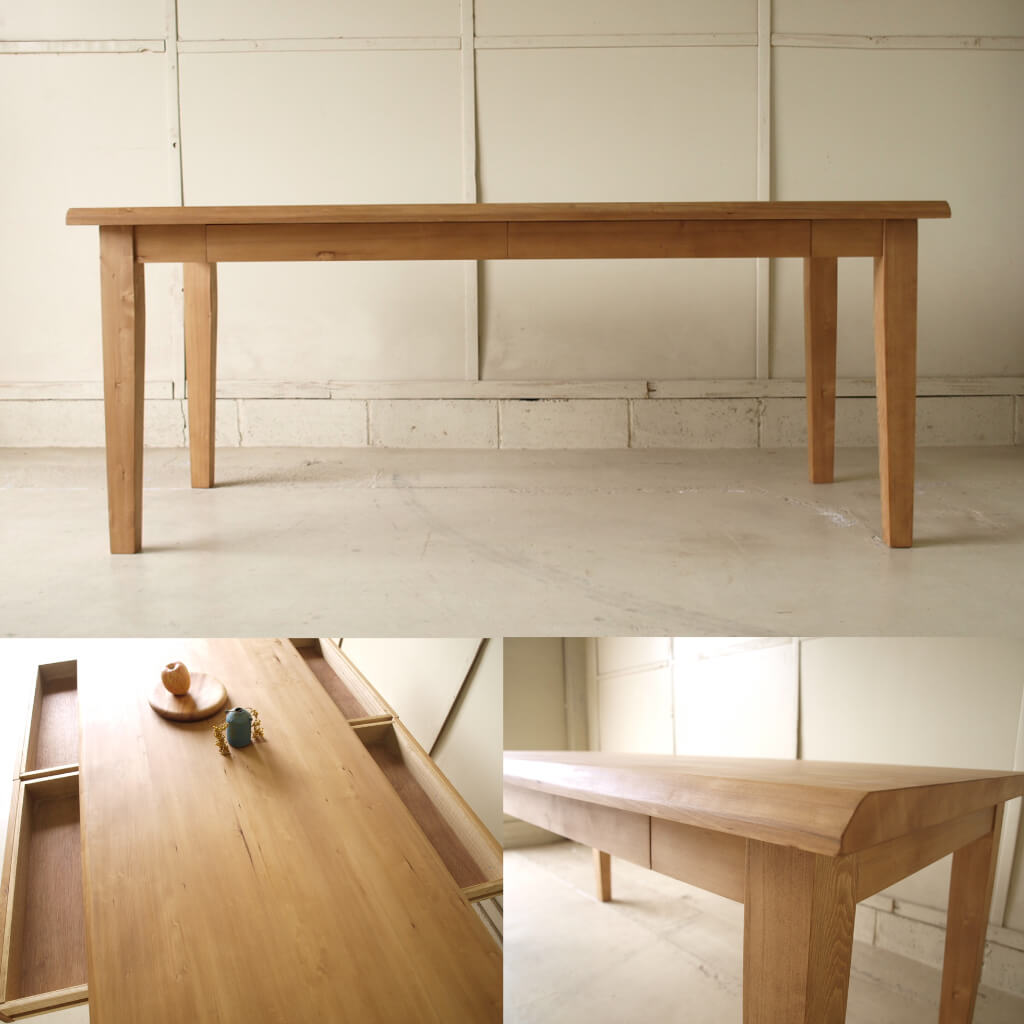ダイニングテーブル024 180×73×80 無垢引出脚細4～6人モミの木