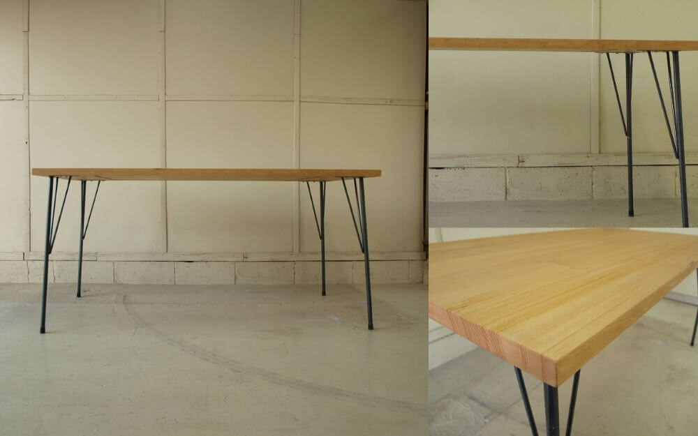 ダイニングテーブルアイアン001 150×72×80 無垢鉄脚モミの木-ホワイト