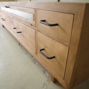 テレビボード013W190L 190×45×40 アイアン取手ガラス扉無垢モミの木