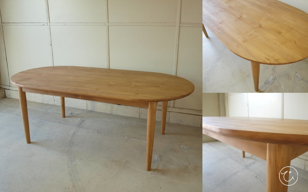 ダイニングテーブル007 200×72×100 無垢楕円形丸脚テーパードテーブル
