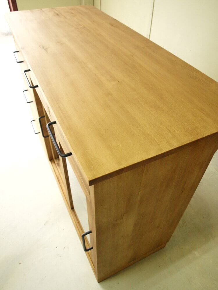 キッチンカウンター横125ｃｍテーブル無垢材アイアン取っ手