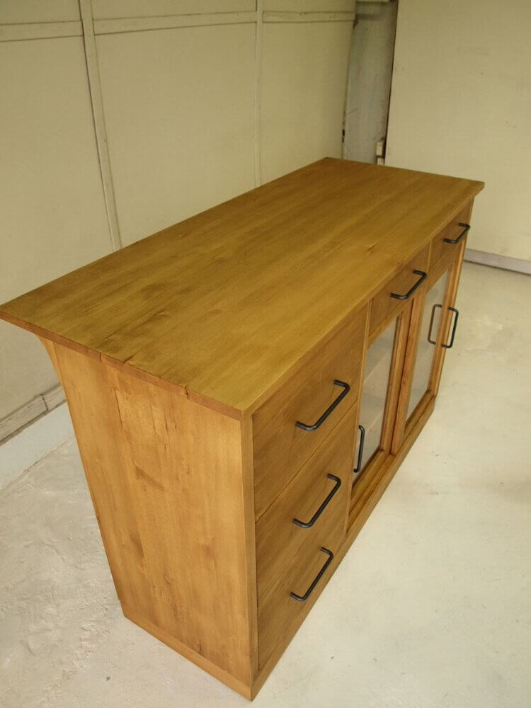 キッチンカウンター横125ｃｍテーブル無垢材アイアン取っ手