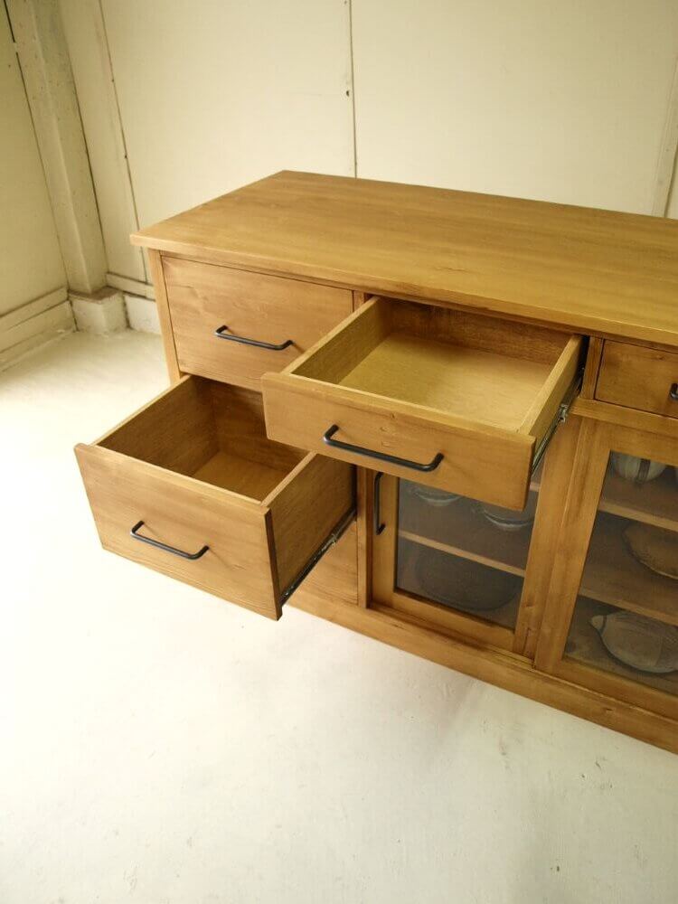 キッチンカウンター横125ｃｍテーブル無垢材アイアン取っ手