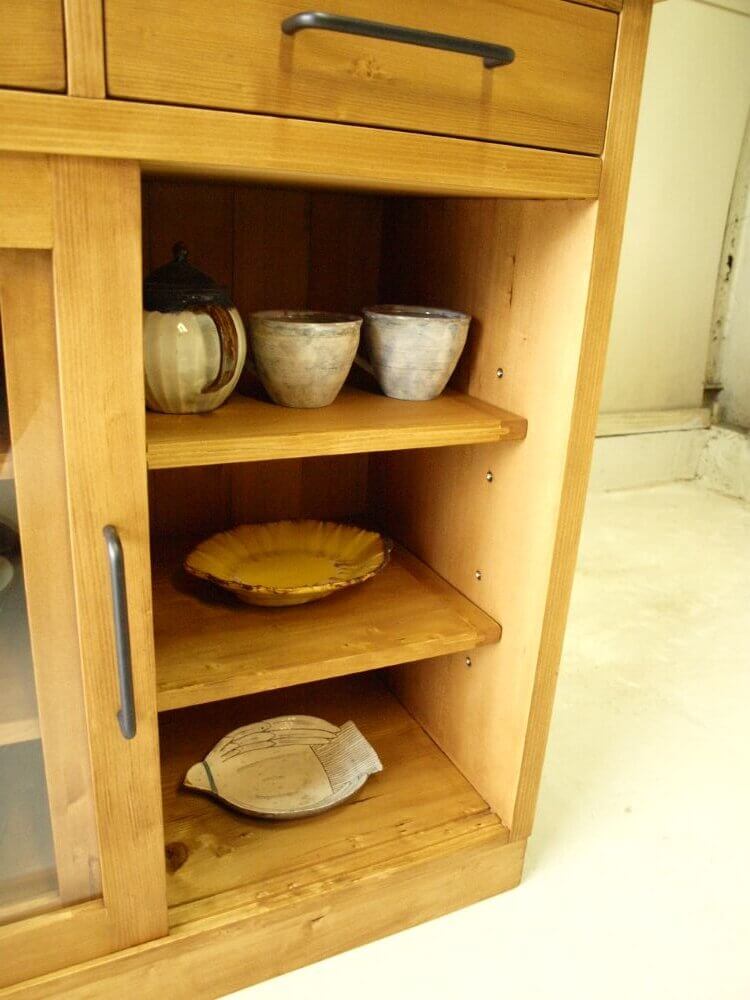 キッチンカウンター横125ｃｍテーブル無垢材アイアン取っ手