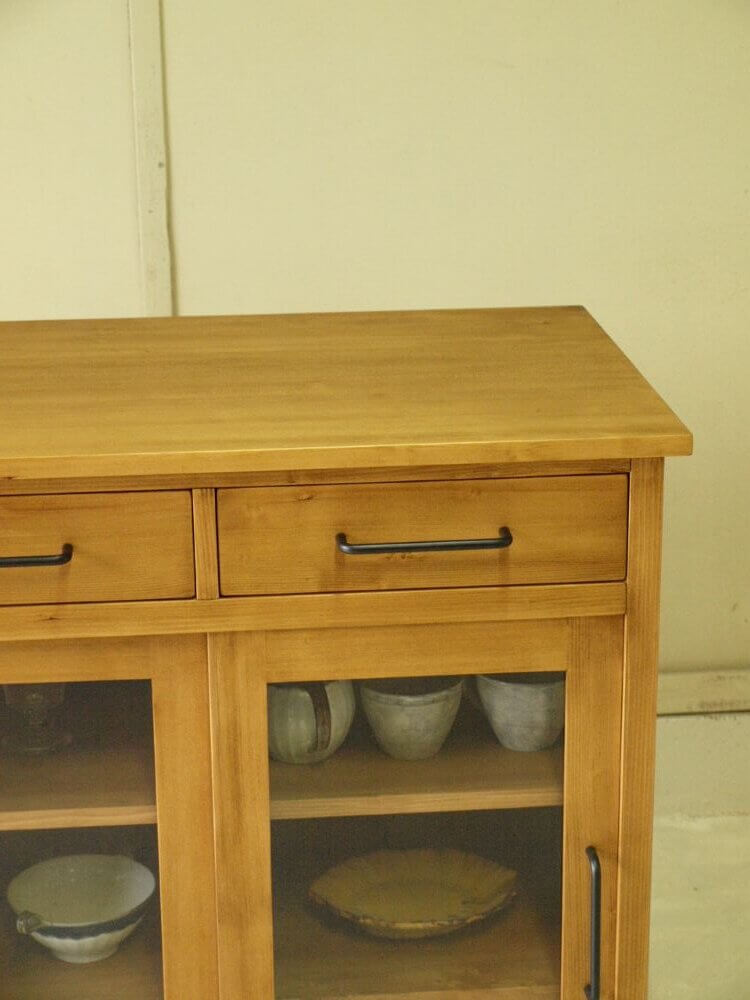 キッチンカウンター横125ｃｍテーブル無垢材アイアン取っ手