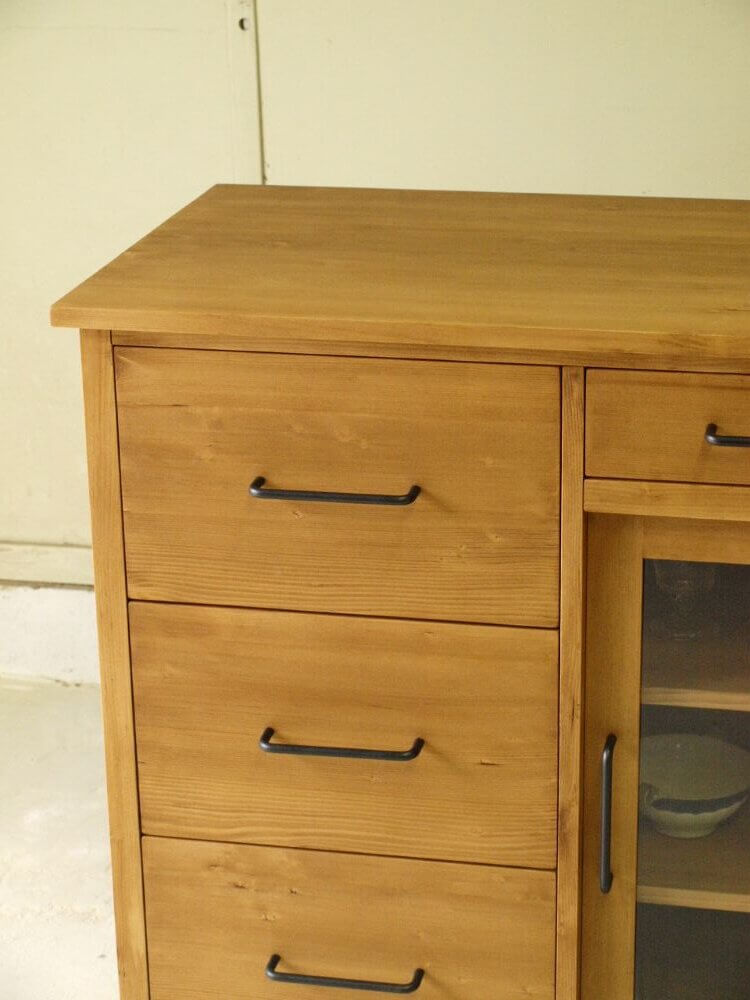 キッチンカウンター横125ｃｍテーブル無垢材アイアン取っ手