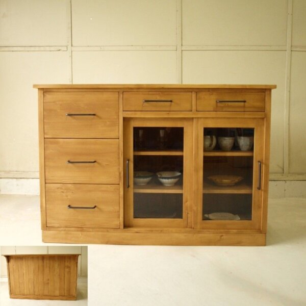 キッチンカウンター横125cmテーブル無垢材アイアン取っ手