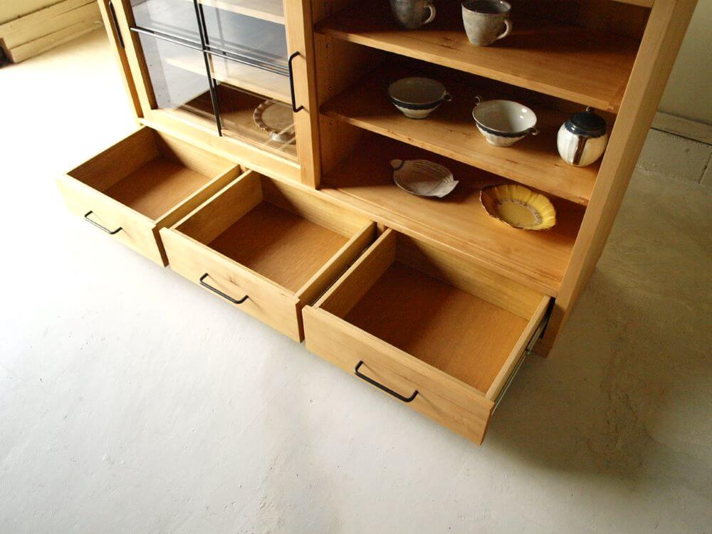 キッチンボードサイドボードカップボードロータイプガラス引き戸アイアン取っ手