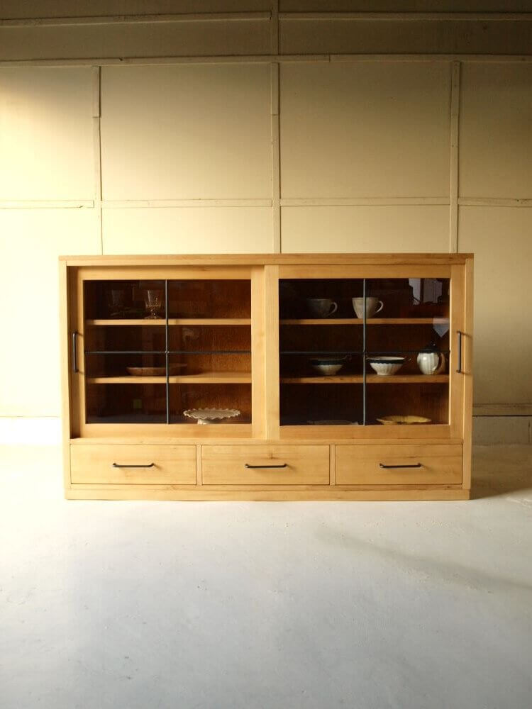 キッチンボードサイドボードカップボードロータイプガラス引き戸アイアン取っ手