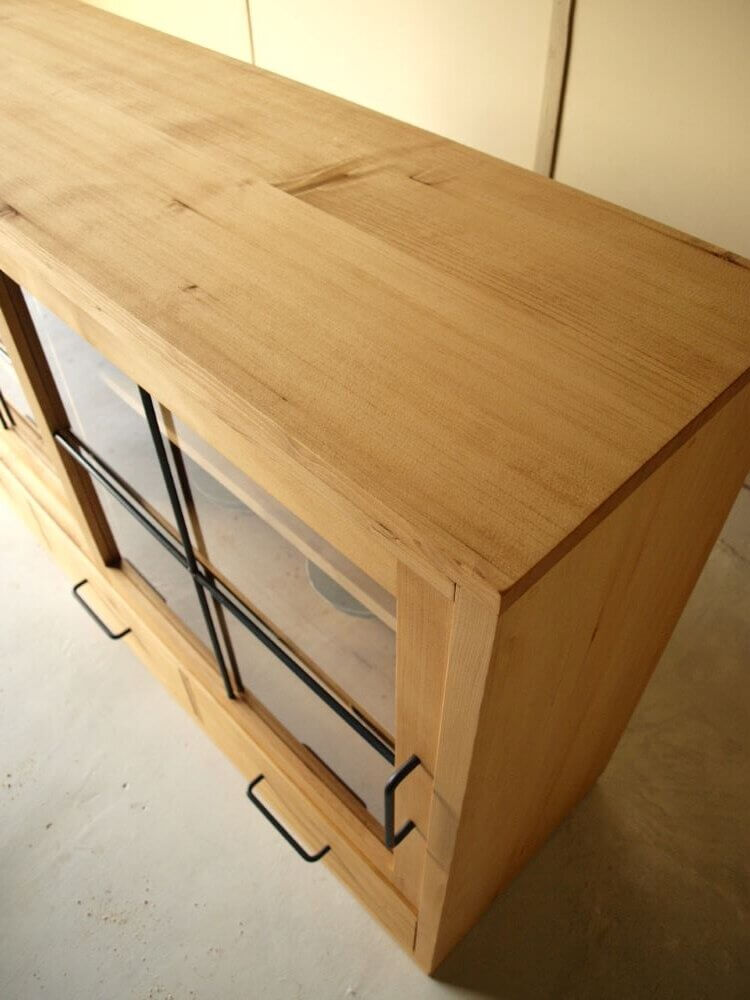 キッチンボードサイドボードカップボードロータイプガラス引き戸アイアン取っ手