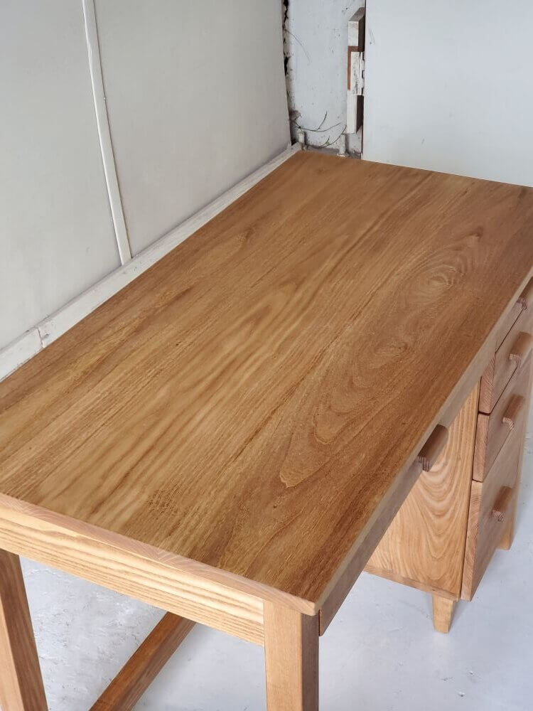 画像 ワークデスク勉強机PC机無垢材レトロシンプルチェスト一体型
