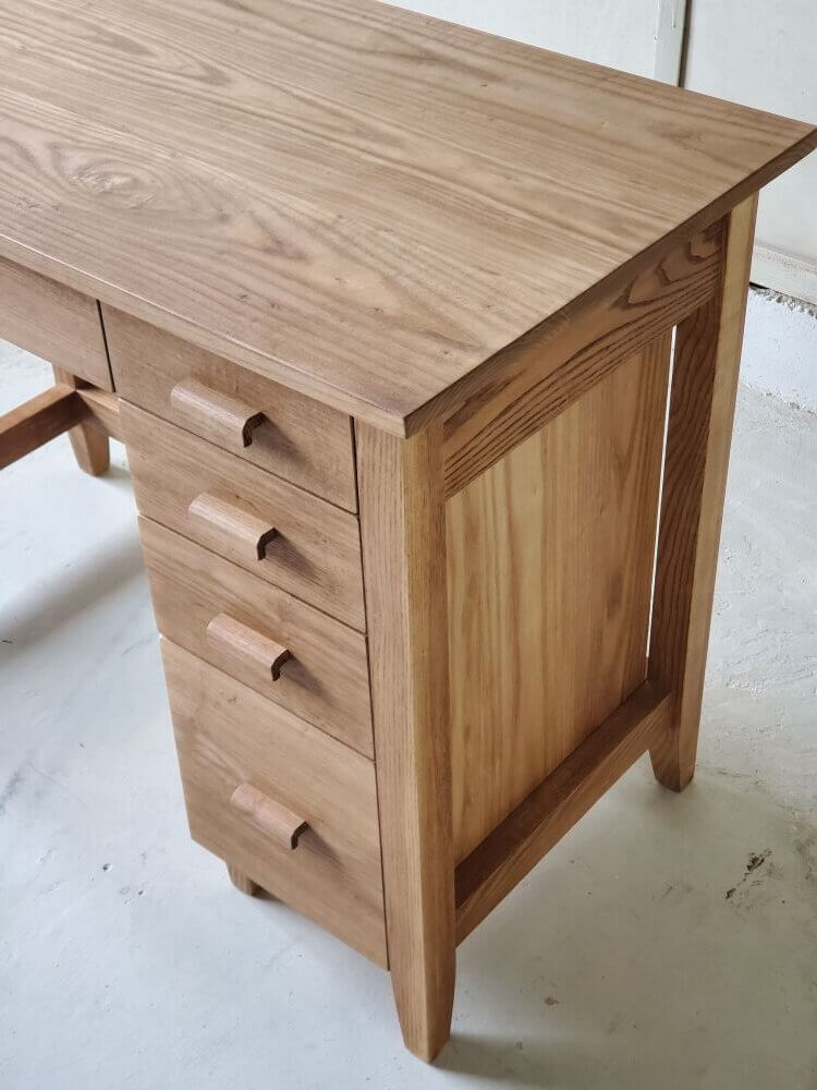 画像 ワークデスク勉強机PC机無垢材レトロシンプルチェスト一体型