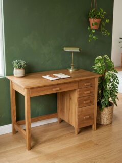 ワークデスク勉強机PC机無垢材レトロシンプルチェスト一体型