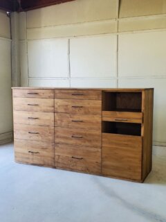 キッチンボードカップボード引き出し収納アイアン取っ手エボニー色モミの木無垢材